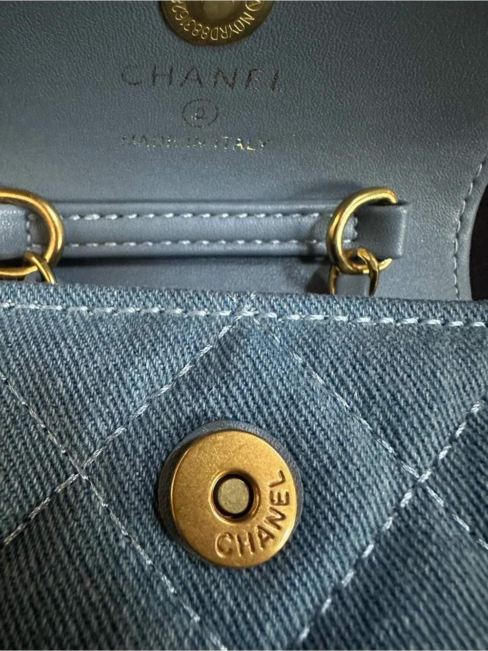 New Authentic CHANEL VIP Beauty Blue Denim Quilted Mini Crossbody bag purse Gold - Picture 9 of 15